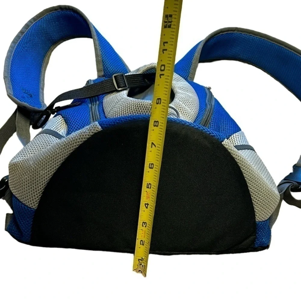 SMALL PET CARRIER BACKPACK BLUE SILVER MESH + WAIST STRAP